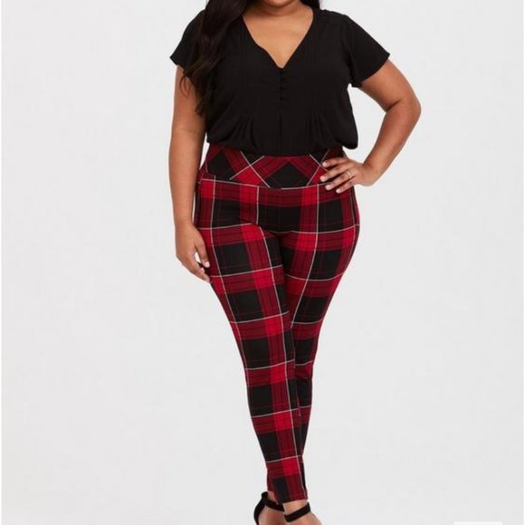 Premium Ponte stretch pull-on pixie red plaid pant, size XL (2R) like new.Torrid - Picture 1 of 4